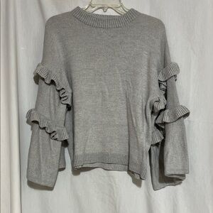 Mudpie Gray Ruffle bell Sleeve Sweater size small